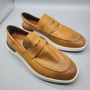 Wolf & Shepard Mens Size 8.5 Crossover tan leather penny loafers comfort new